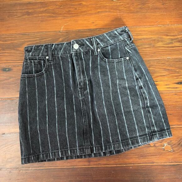 PACSUN striped vintage washed distressed denim jean mini skirt sz 25 - Picture 2 of 6
